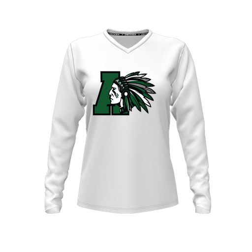 [FTLVCFWH-FYXS-LOGO1] Decker Comfort T-Shirt (Female Youth XS, White, V Neck, Logo 1, Long Sleeve)