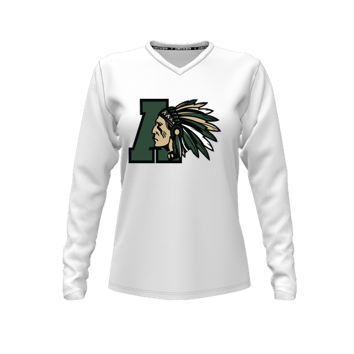 [FTLVCFWH-FYXS-LOGO2] Decker Comfort T-Shirt (Female Youth XS, White, V Neck, Logo 2, Long Sleeve)