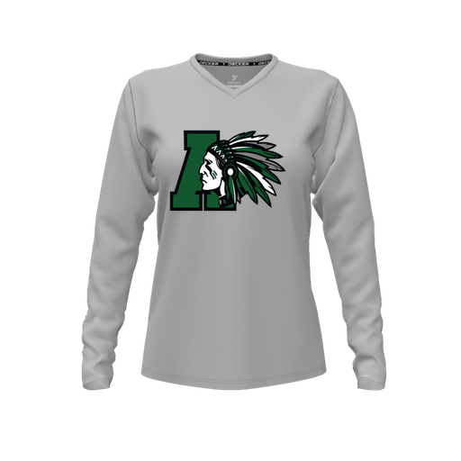 [FTLVCFGY-FYXS-LOGO1] Decker Comfort T-Shirt (Female Youth XS, Gray, V Neck, Logo 1, Long Sleeve)