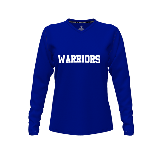 [CUS-DFW-TEES-CMF-VNK-LSL-RYL-FYXS-LOGO3] Decker Comfort T-Shirt (Female Youth XS, Royal, V Neck, Logo 3, Long Sleeve)