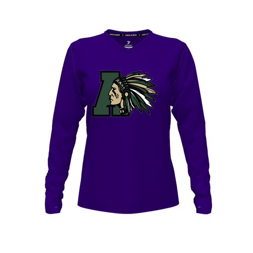 [CUS-DFW-TEES-CMF-VNK-LSL-PUR-FYXS-LOGO2] Decker Comfort T-Shirt (Female Youth XS, Purple, V Neck, Logo 2, Long Sleeve)