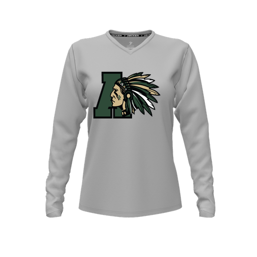 [CUS-DFW-TEES-PER-VNK-LSL-GRY-FYXS-LOGO2] Decker Performance T-Shirt (Female Youth XS, Gray, V Neck, Logo 2, Long Sleeve)